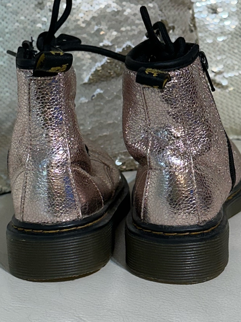 RARE DR. MARTENS 1460 J CRINKLE METALLIC TODDLER BOOTS - Picture 4 of 7
